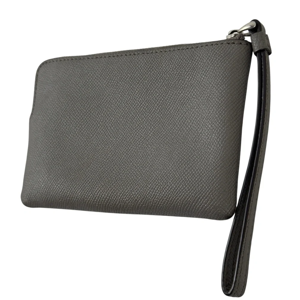 Coach F58032 Corner Zip Wristlet Crossgrain Leather Wallet Gray Small